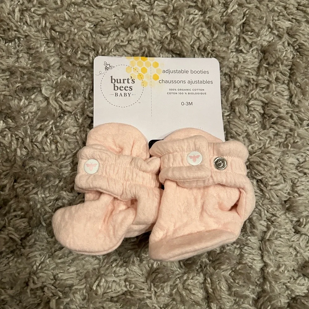Burt's Bees Baby Pink Adjustable Booties